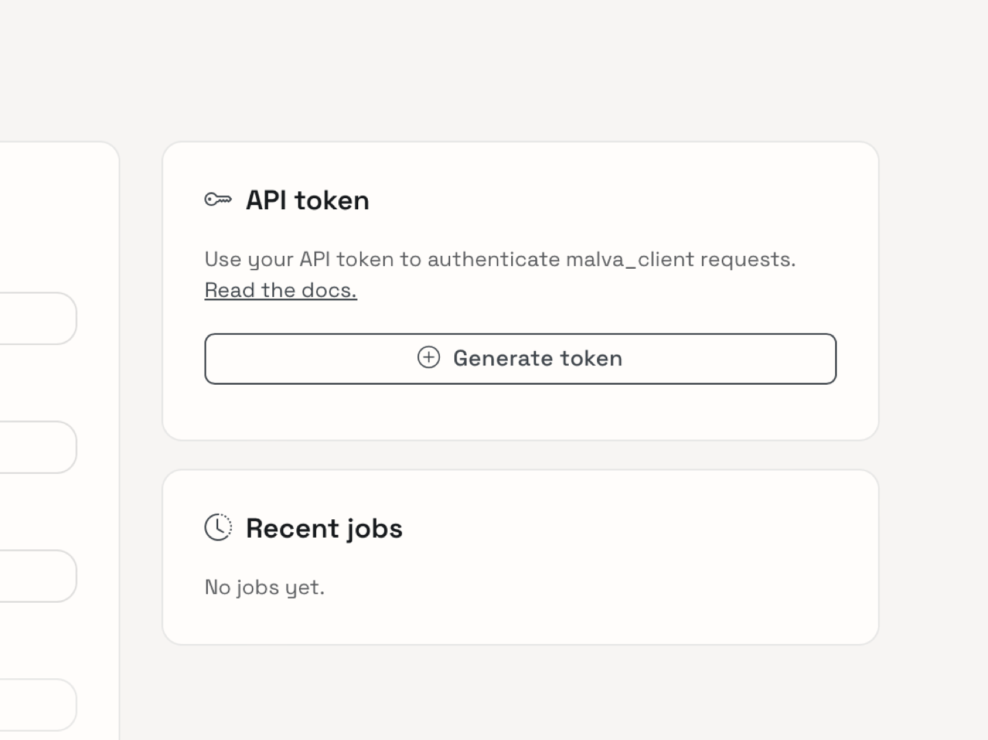 API token generation on the profile page