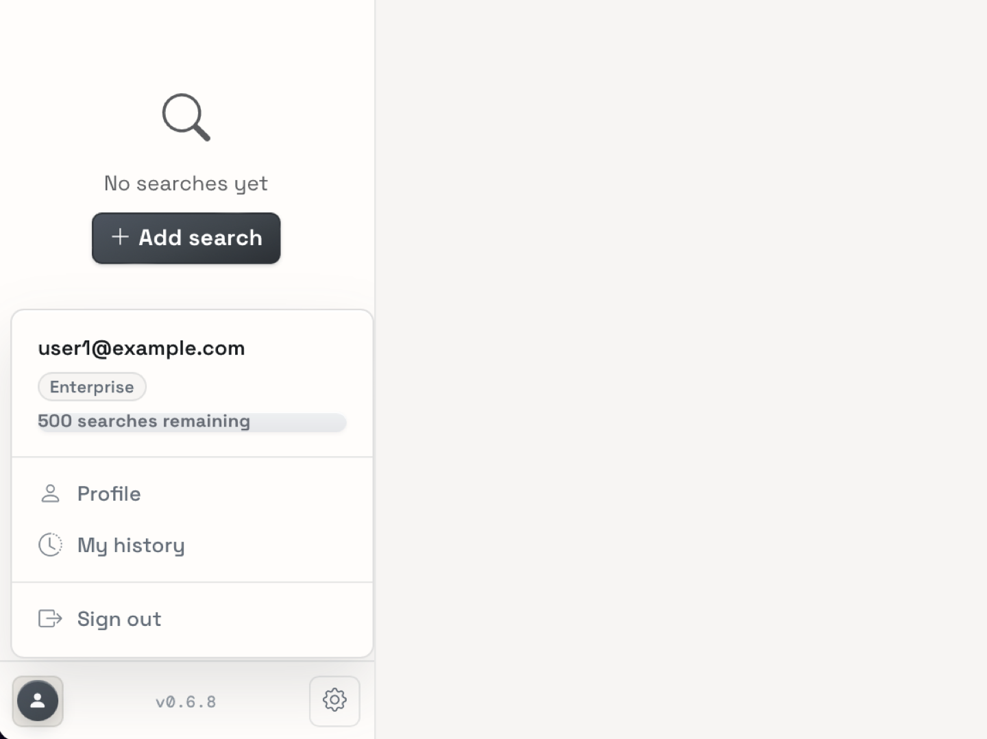 Quota badge showing remaining searches