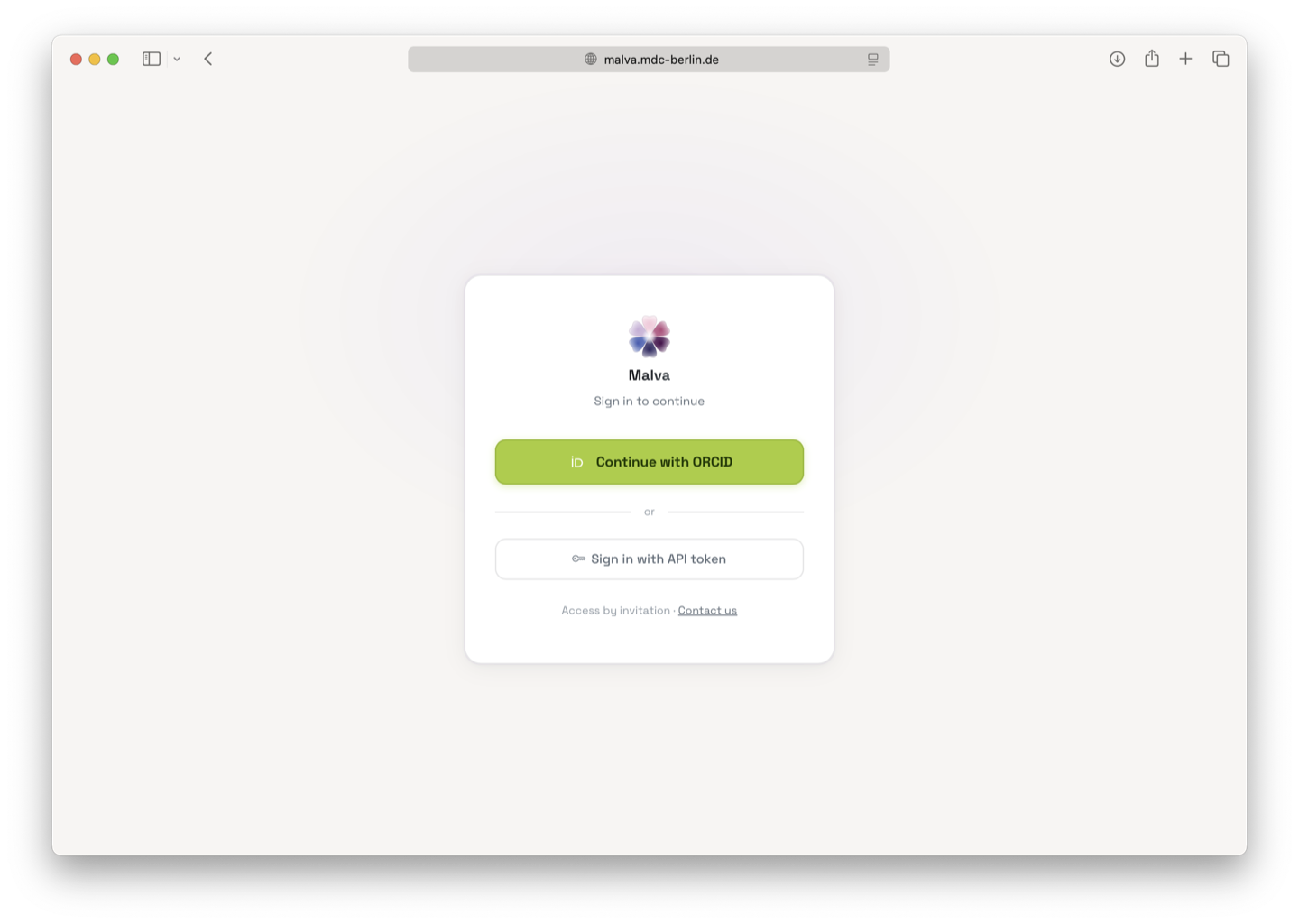 Login page with ORCID and API token tabs