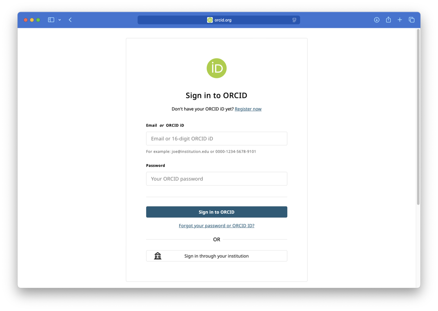 Authorisation page on orcid.org